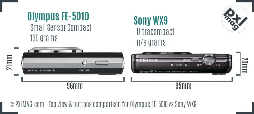 Olympus FE-5010 vs Sony WX9 top view buttons comparison