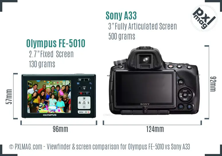 Olympus FE-5010 vs Sony A33 Screen and Viewfinder comparison