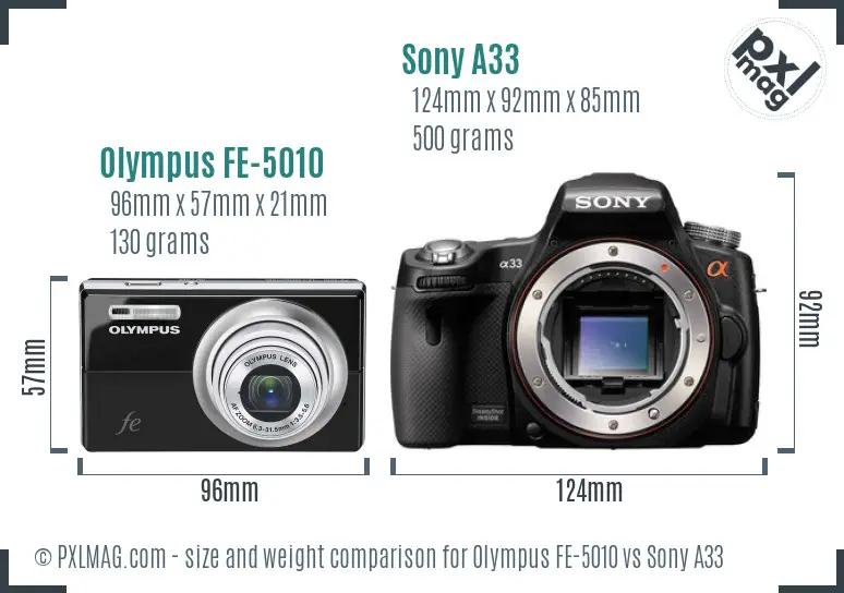 Olympus FE-5010 vs Sony A33 size comparison