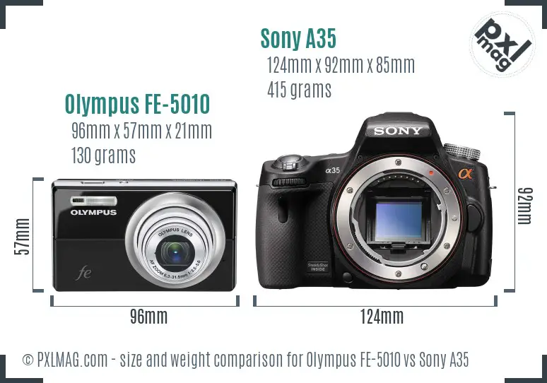 Olympus FE-5010 vs Sony A35 size comparison