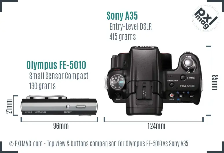 Olympus FE-5010 vs Sony A35 top view buttons comparison Olympus FE-5010 vs Sony A35 top view buttons comparison