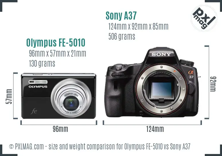 Olympus FE-5010 vs Sony A37 size comparison