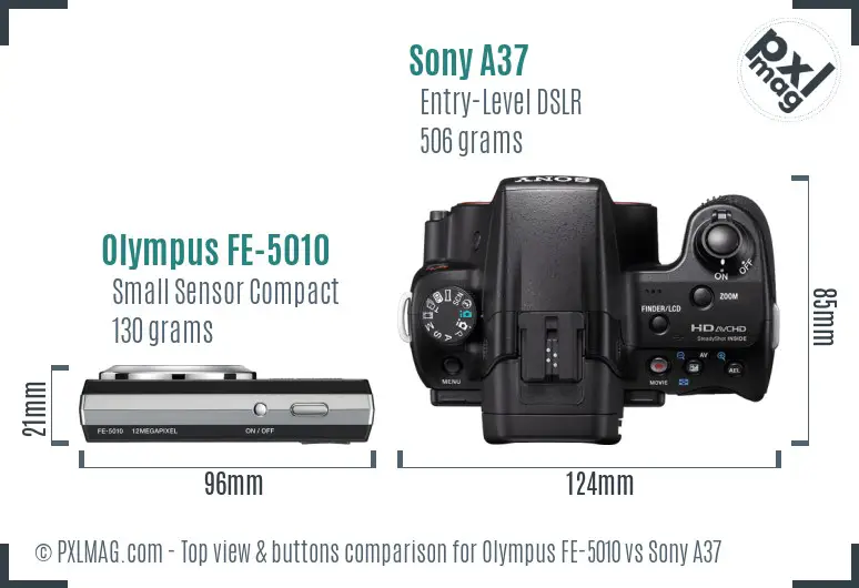 Olympus FE-5010 vs Sony A37 top view buttons comparison