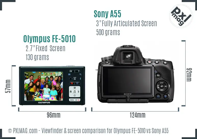 Olympus FE-5010 vs Sony A55 Screen and Viewfinder comparison