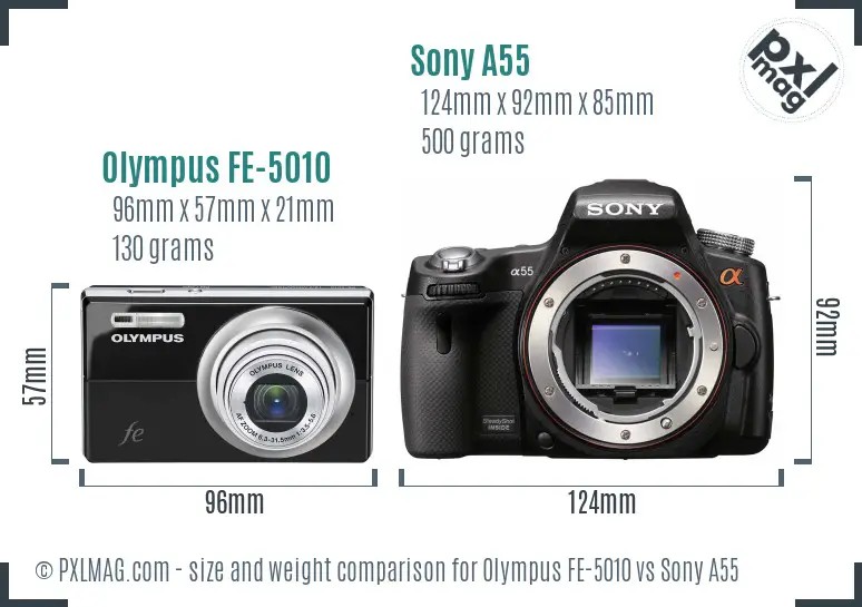 Olympus FE-5010 vs Sony A55 size comparison