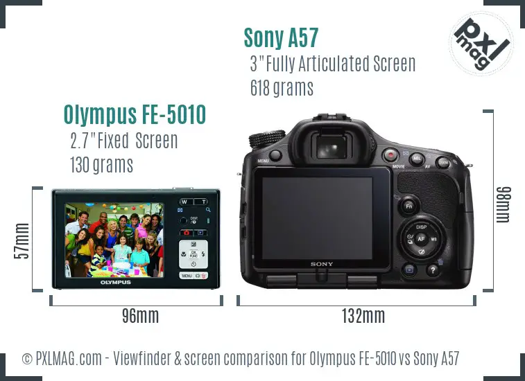 Olympus FE-5010 vs Sony A57 Screen and Viewfinder comparison