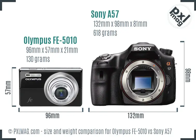 Olympus FE-5010 vs Sony A57 size comparison