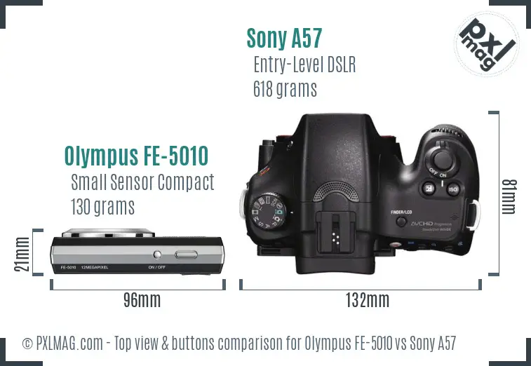 Olympus FE-5010 vs Sony A57 top view buttons comparison