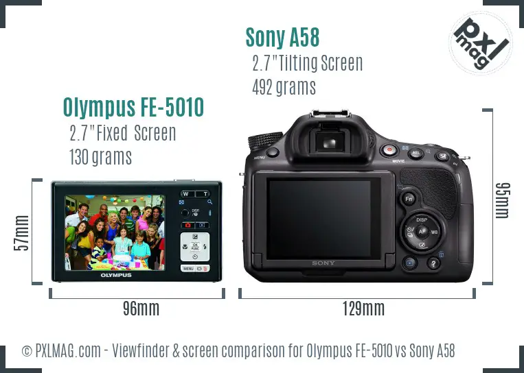 Olympus FE-5010 vs Sony A58 Screen and Viewfinder comparison