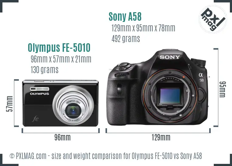 Olympus FE-5010 vs Sony A58 size comparison