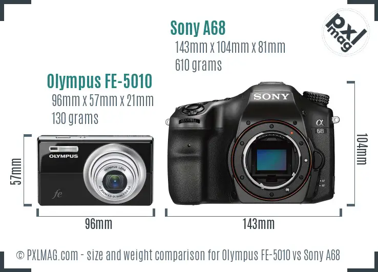 Olympus FE-5010 vs Sony A68 size comparison