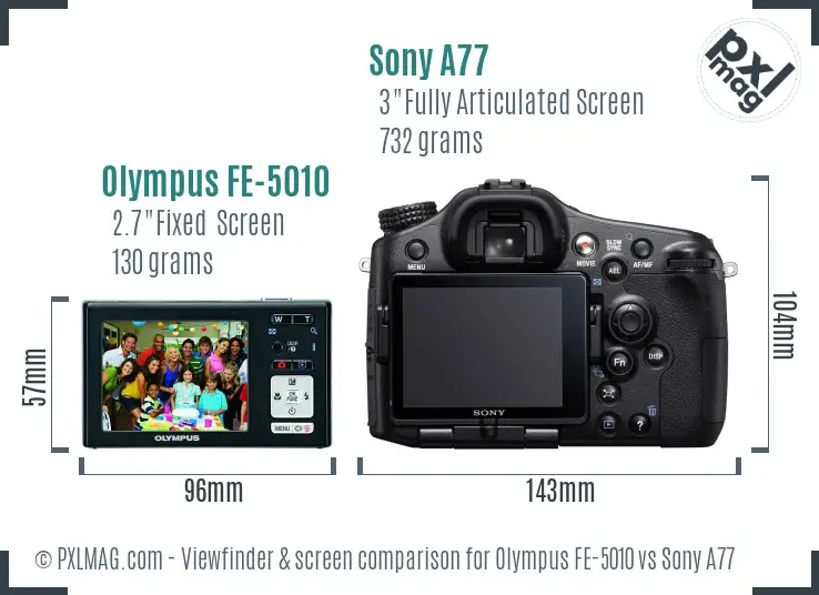 Olympus FE-5010 vs Sony A77 Screen and Viewfinder comparison