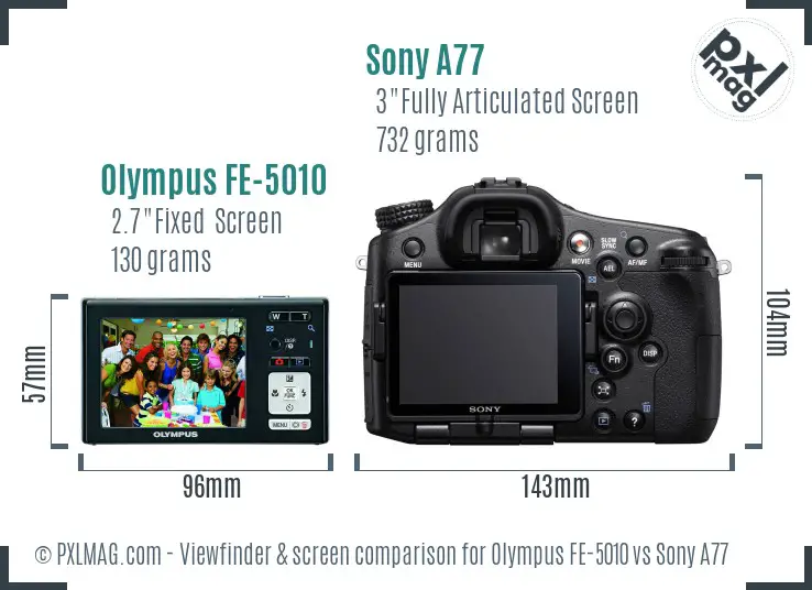 Olympus FE-5010 vs Sony A77 Screen and Viewfinder comparison Olympus FE-5010 vs Sony A77 Screen and Viewfinder comparison