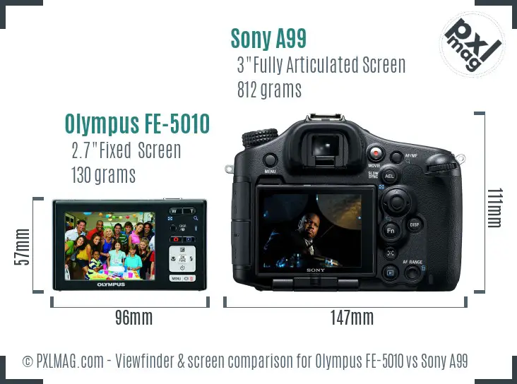 Olympus FE-5010 vs Sony A99 Screen and Viewfinder comparison