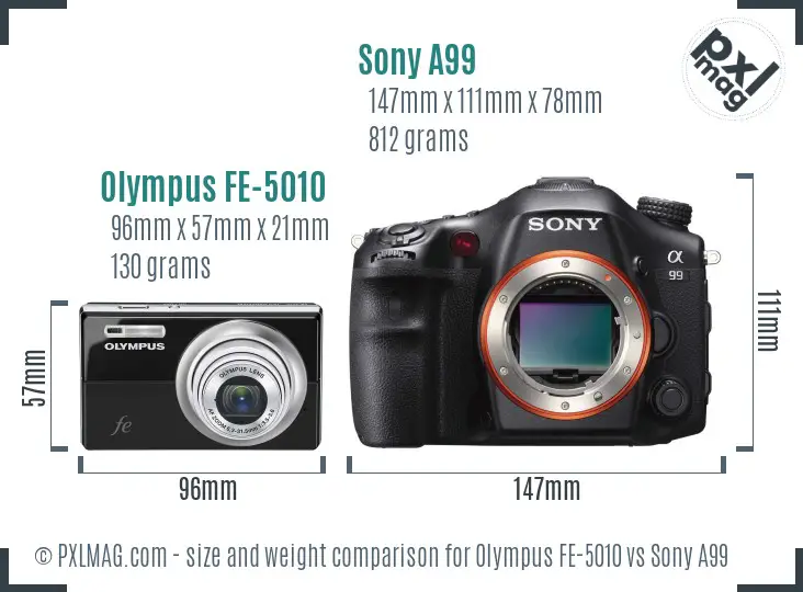 Olympus FE-5010 vs Sony A99 size comparison