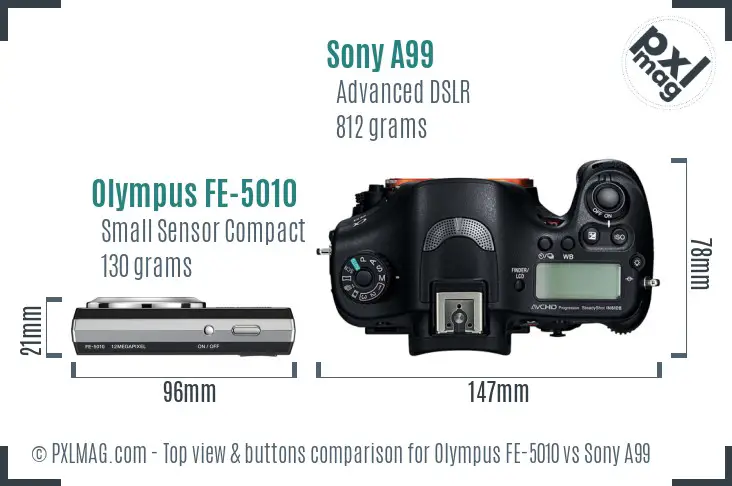 Olympus FE-5010 vs Sony A99 top view buttons comparison