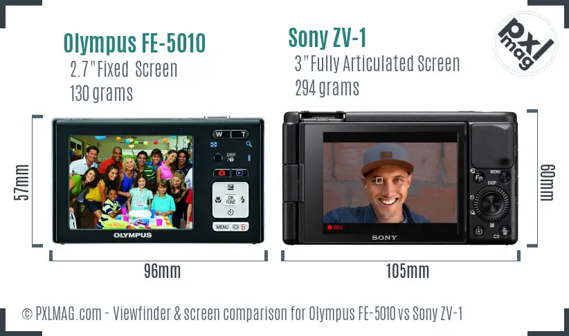 Olympus FE-5010 vs Sony ZV-1 Screen and Viewfinder comparison