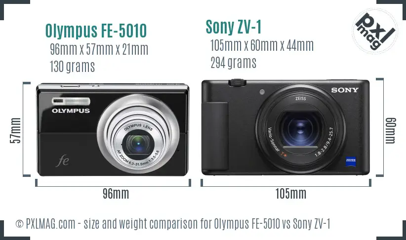 Olympus FE-5010 vs Sony ZV-1 size comparison