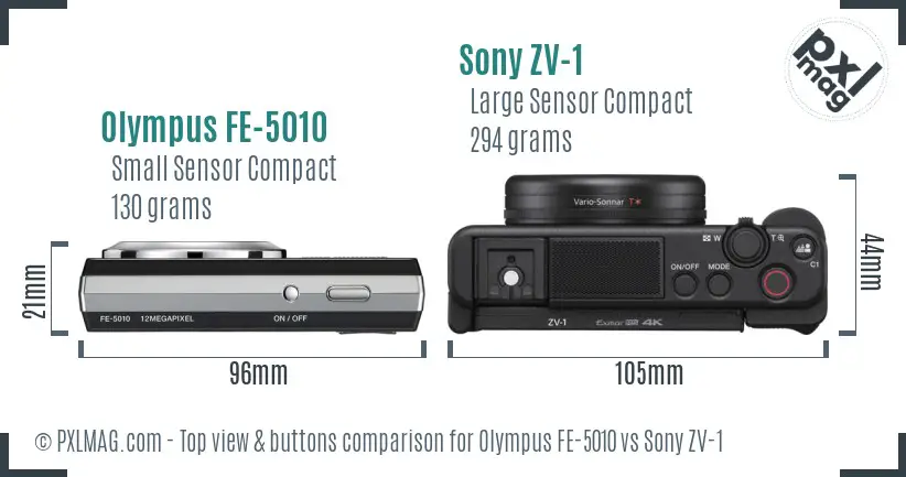 Olympus FE-5010 vs Sony ZV-1 top view buttons comparison