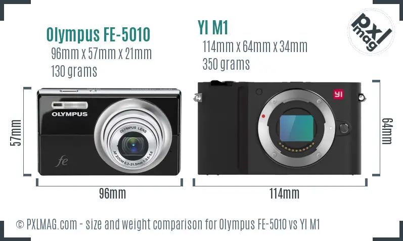 Olympus FE-5010 vs YI M1 size comparison