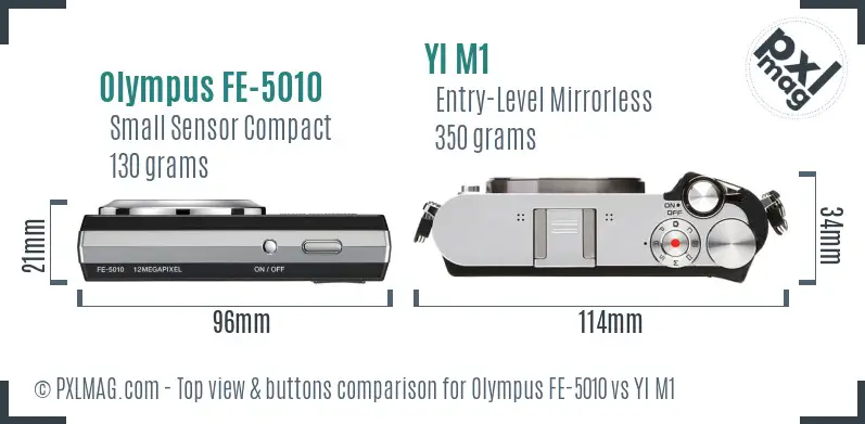Olympus FE-5010 vs YI M1 top view buttons comparison