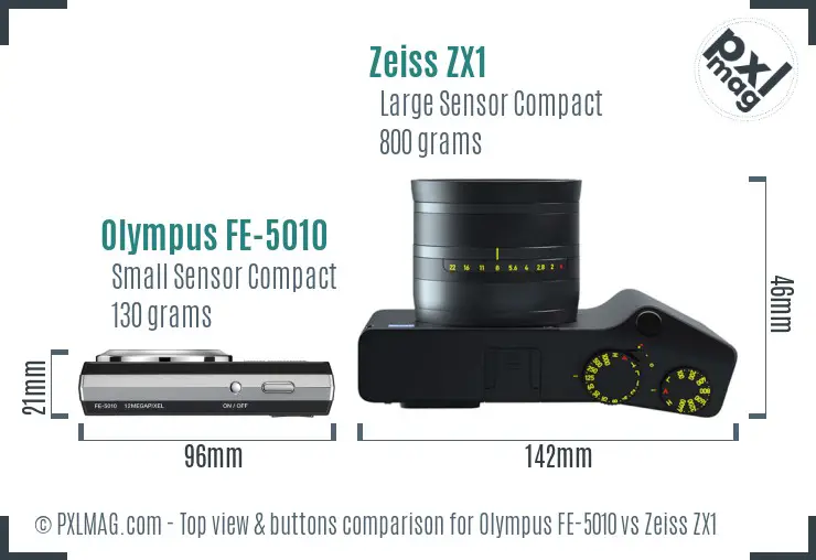 Olympus FE-5010 vs Zeiss ZX1 top view buttons comparison