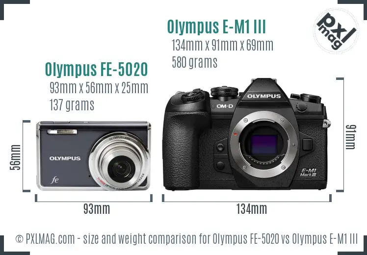 Olympus FE-5020 vs Olympus E-M1 III size comparison