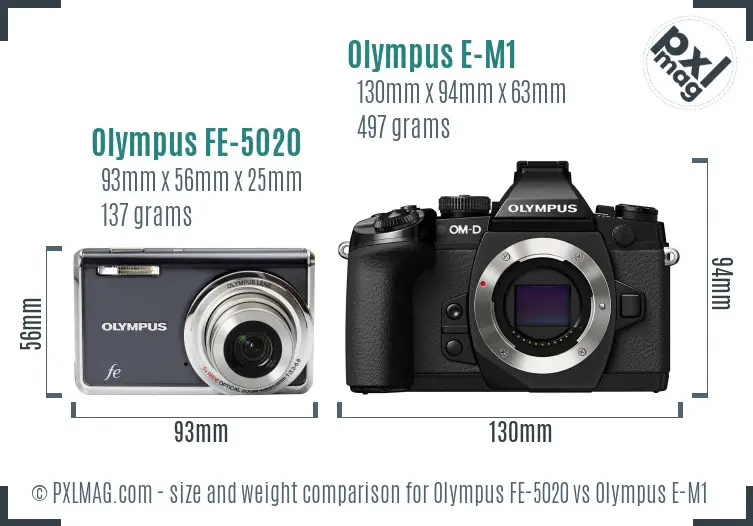 Olympus FE-5020 vs Olympus E-M1 size comparison