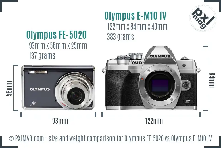 Olympus FE-5020 vs Olympus E-M10 IV size comparison