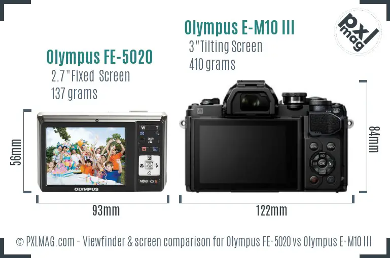 Olympus FE-5020 vs Olympus E-M10 III Screen and Viewfinder comparison