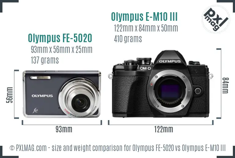 Olympus FE-5020 vs Olympus E-M10 III size comparison