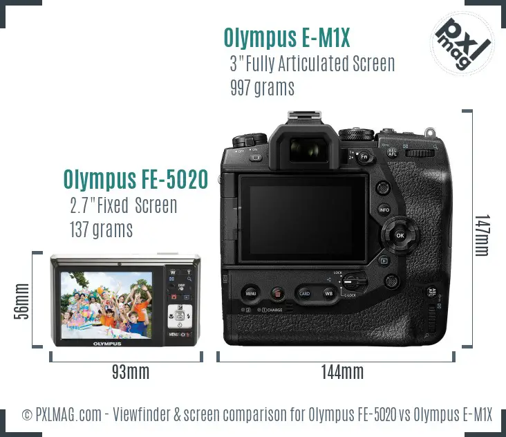 Olympus FE-5020 vs Olympus E-M1X Screen and Viewfinder comparison