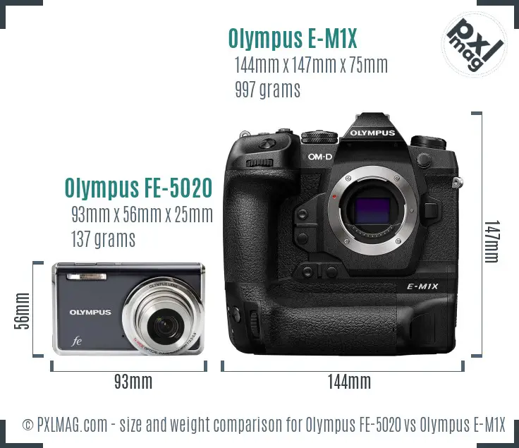 Olympus FE-5020 vs Olympus E-M1X size comparison