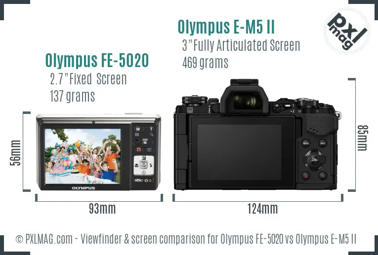 Olympus FE-5020 vs Olympus E-M5 II Screen and Viewfinder comparison