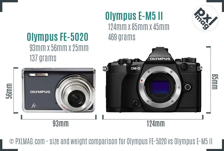 Olympus FE-5020 vs Olympus E-M5 II size comparison