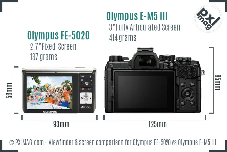 Olympus FE-5020 vs Olympus E-M5 III Screen and Viewfinder comparison