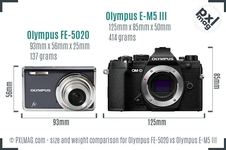 Olympus FE-5020 vs Olympus E-M5 III size comparison