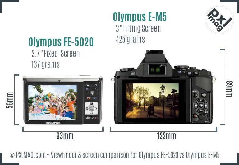 Olympus FE-5020 vs Olympus E-M5 Screen and Viewfinder comparison