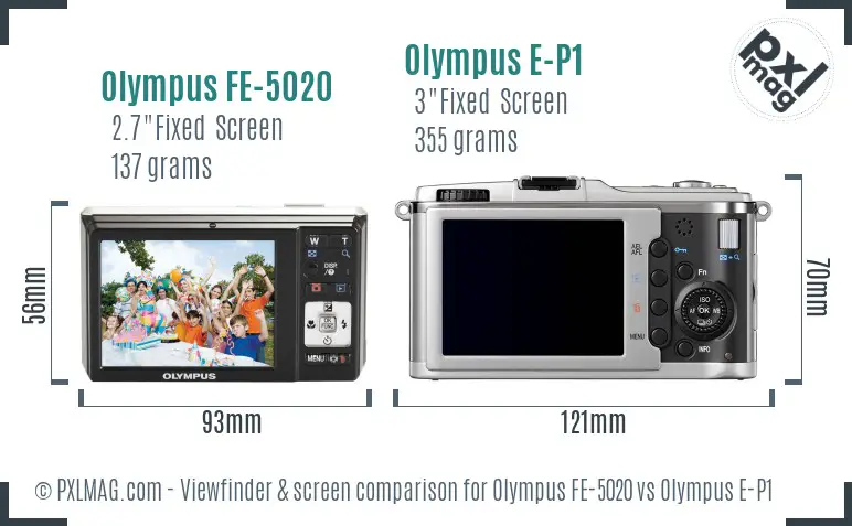 Olympus FE-5020 vs Olympus E-P1 Screen and Viewfinder comparison