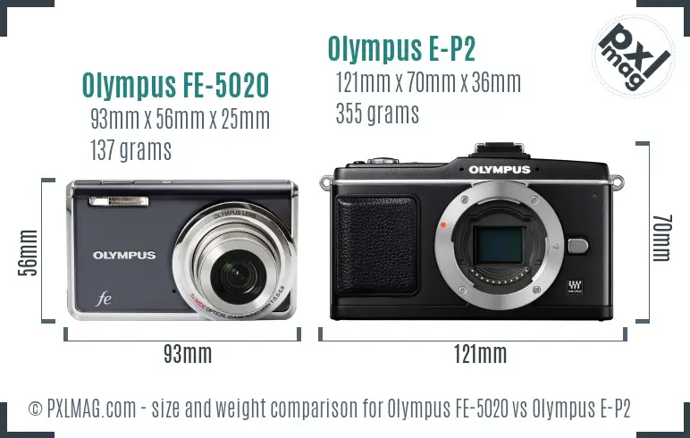 Olympus FE-5020 vs Olympus E-P2 size comparison