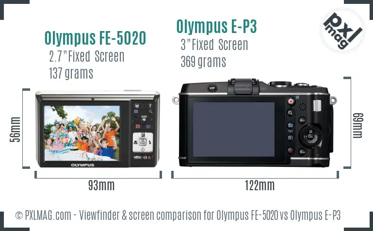 Olympus FE-5020 vs Olympus E-P3 Screen and Viewfinder comparison