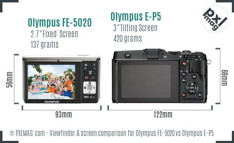 Olympus FE-5020 vs Olympus E-P5 Screen and Viewfinder comparison