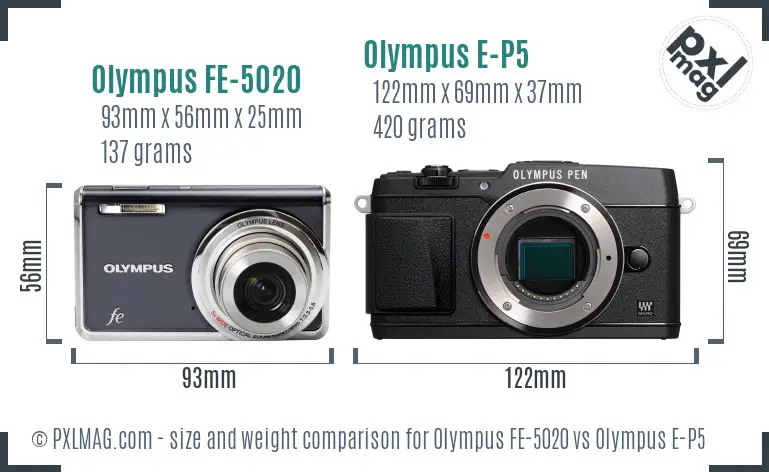 Olympus FE-5020 vs Olympus E-P5 size comparison