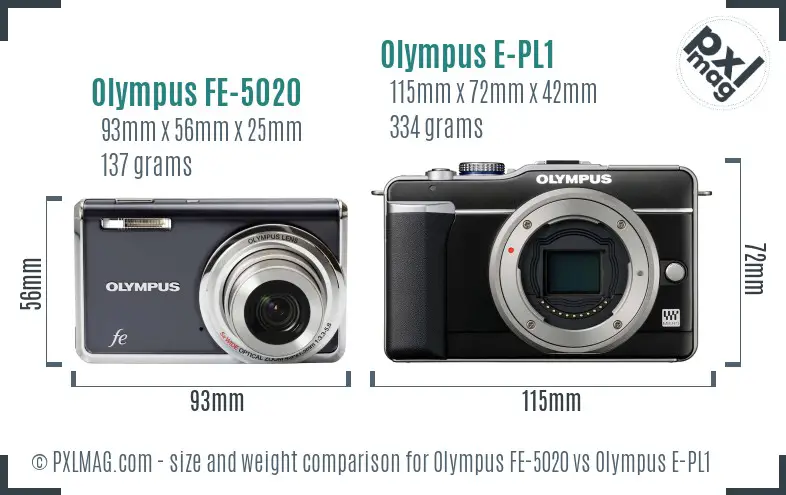 Olympus FE-5020 vs Olympus E-PL1 size comparison