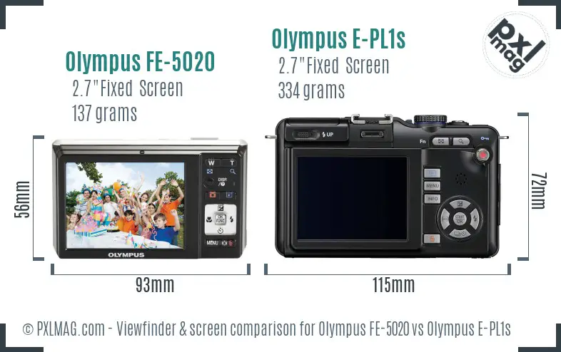 Olympus FE-5020 vs Olympus E-PL1s Screen and Viewfinder comparison