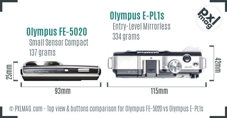 Olympus FE-5020 vs Olympus E-PL1s top view buttons comparison