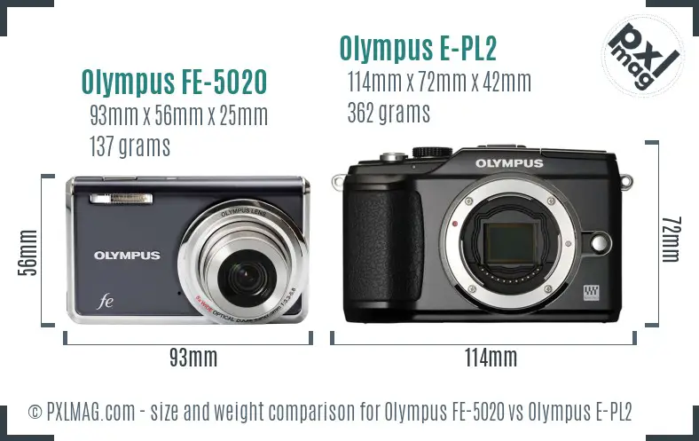 Olympus FE-5020 vs Olympus E-PL2 size comparison