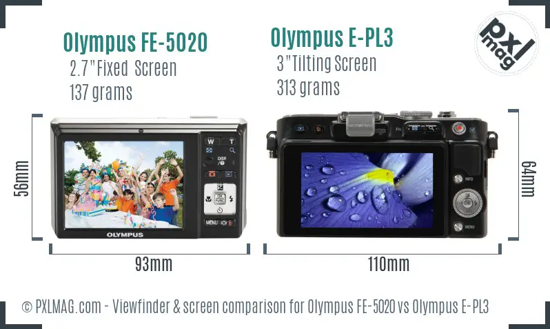 Olympus FE-5020 vs Olympus E-PL3 Screen and Viewfinder comparison