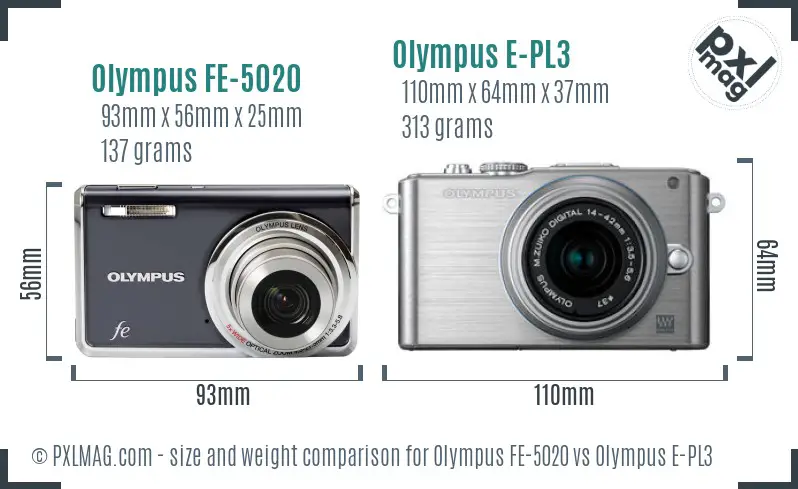 Olympus FE-5020 vs Olympus E-PL3 size comparison