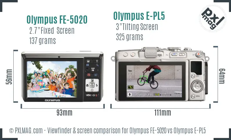 Olympus FE-5020 vs Olympus E-PL5 Screen and Viewfinder comparison